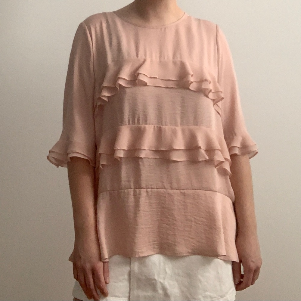 Who What Wear Pink Ruffle Top